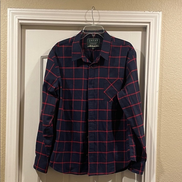 Jachs Men's Navy and Red Plaid Button Down Shirt like new - Picture 3 of 4